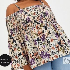 Torrid- size 2 -18-20W Cold Shoulder;floral print top LIKE NEW WORN FOR 3 Hours